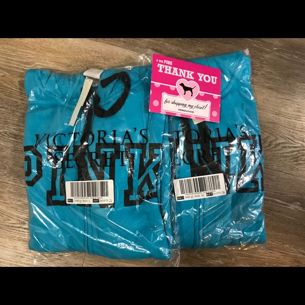 💕VS PINK TURQUOISE & BLACK LOGO FULL ZIP HOODIE - Picture 11 of 11